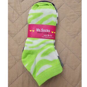 Women's Ankle Socks, Zebra Print, 3-pack